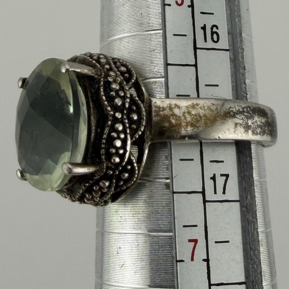 Unbranded Womens Green Amethyst Ring Size 6 Sterling Silver 925 Boho Oval Gem - Picture 4 of 9